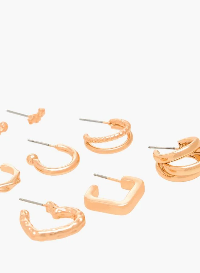 Flora Bella By Shoexpress GOLD Pack Of 9 Gold Tone Assorted Earrings Set With Pushback Closure for Women | Best Price UAE